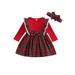 Toddler Baby Girl 2Pcs Christmas Outfits Long Sleeve Plaid Print Ruffle Dress + Headband Set