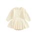 Newborn Baby Sweater Jumpsuit Round Neck Long Sleeve Knitted Texture Solid Color Dress Bodysuit