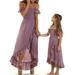 Mommy and Me Matching Maxi Dresses Off Shoulder Chiffon Ruffle Long Beach Wrap Dress Mom Daughter Matching Outfits