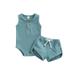 jaweiw Baby Boys Girls Two-piece Summer Outfits Set Solid Color Sleeveless Button-down Romper and Drawstring Shorts