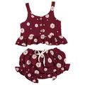 Sunisery 2PCS Toddler Kids Baby Girl Sleeveless Ruffled Hem Tank Tops Triangle Shorts Wine Red 4-5 Years