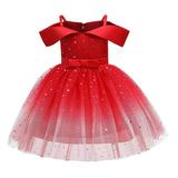 4T Baby Girls Dress Princess Dress Party Dress 5T Girls Birthday Dress Wedding Party Dress Formal Off-the-shoulder Solid Color Stars Sequins Red Tulle Dress
