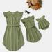 PatPat Family Matching Dresses Green Toddler Girl 4-5T 100% Cotton Solid Flutter-sleeve Matching Green/Pink/Army green Midi Dress Girl Dresses