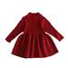 Multitrust baby girl knit round neck long-sleeve knee-length ruffled dress