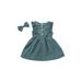 Canrulo Summer Lovely Infant Baby Girls Dress Hairpin 2pcs Ruffles Sleeveless Lace Button Knee Length A-Line Sundress Blue 4-5 Years