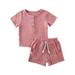 One opening Baby Girls Clothes Plain Short Sleeve T-Shirt + Shorts Outfits Set