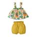 2T Baby Girls Clothes 3T Toddler Girls Summer 2PCS Outfits Sleeveless Strap Floral Top Shorts Set Yellow