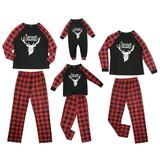 Christmas Matching Family Pjs Set Xmas Deer Head and Letter Print Pullover Plaid Pants Dad Mom Kid Nightwear