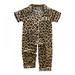 Actoyo Infant Toddler Baby Boys Girls Leopard Short Sleeve Satin Silk Pajama Set Sleepwear Nightgown 2-Piece