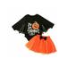 Infant Baby Girl Halloween Outfits Bat Sleeve Pumpkin Romper Top and Tutu Skirt Set My 1st Halloween Clothes