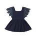 Baby Girl Summer Sleeveless Dress Flare Sleeve Lace Patchwork V Back Sundress