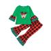 TheFound Toddler Baby Girls Christmas Clothes Long Sleeve Reindeer Tops Shirt Plaids Flare Pants Set