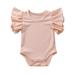 Caitzr Summer Baby Rompers Solid-Color Ribbed O-Neck Ruffle Sleeves Close fitting Jumpsuit