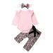 Sunisery 3PCS Infant Toddler Baby Girl Clothes Floral Ruffle Romper Long Sleeve Bodysuit Halen Pants Headband Outfits