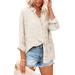 Womens Button Down V Neck Denim Shirts Long Sleeve Blouse Roll Up Cuffed Sleeve Casual Work Plain Tops with Pockets