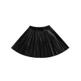 Sunisery Kids Girls Faux Leather Pleated Skirts Summer Fall Solid Elastic Waist Mini Skirts PU Leather Skirt Black 2-3 Years