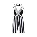 Canrulo Summer Kids Girls Jumpsuits Lace Flowers Striped Printed Strap Sleeveless V Neck Romper Black 2-3 Years