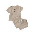 2 PCS Baby Pants Suit Short Sleeve Plain Buttons O-Neck T-Shirt High Waist Tie-Up Triangle Short Pants