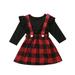 Christmas Princess 2PCS Kids Baby Girls Outfits Clothes Tops T shirt Plaid Overalls Skirts Party Dress Set