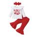 Toddler Baby Girls Christmas Clothing Set Long Sleeve Letters Print T-shirt + Flare Pants + Hairband 3Pcs Xmas Outfit