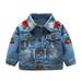 IBTOM CASTLE Toddler Baby Girls Boys Denim Jacket Long Sleeve Button Down Jeans Coat Ripped Hooded Top Fall Cowboy Casual Outwear Clothes 12-18 Months Blue + Flower