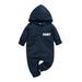Kucnuzki Baby Boy Winter Clothes 3 Months Baby Boys Casual Bodysuits 3 Months Baby Boys Long Sleeve Solid Color Letter Print Hooded Bodysuits Blue