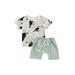 Baby Boys Summer Clothes Bird Printed Short Sleeve Button T-shirt Tops And Drawstring Shorts