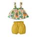 4T Baby Girls Clothes 5T Toddler Girls Summer 2PCS Outfits Sleeveless Strap Floral Top Shorts Set Yellow