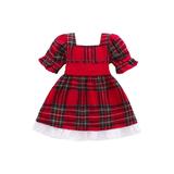 Yinyinxull Princess Infant Baby Girls Dress Christmas Plaids Printed Puff Sleeve Back Big Bowknit A-Line Dress Red 6-9 Months