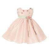 Baby Girl s Elegant Taffeta Dress with Delicate Embroidery pinksage size XS