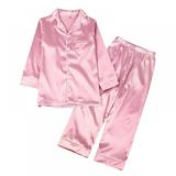 Spring Autumn Comfortable Long Sleeve Silk Pajamas Christmas Color Silk Pajamas