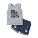 4T Baby Boy Clothes Baby Boys 2PCS Outfits Letter Print Sleeveless Tank Tops Ripped Jeans Shorts Set 4-5T Baby Boys Summer Outfits Gray