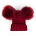 Multitrust Unisex Double Fur Pom Hat Baby Solid Color Winter Crochet Knit Cap