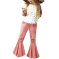 Toddler Denim Bell Bottom Pants Baby Girls Trousers Ruffles Flare Ripped Jeans for Kids 1-6Y
