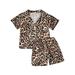 Diconna Toddler Baby Boy Girl Leopard Pajamas Button-Down Collar Top Short/Long Elastic Pants Sleepwears Nightgown Set