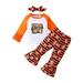Calsunbaby 3Pcs Kids Baby Girls Halloween Outfits Long Sleeve Tops Striped Flare Pants Headband Clothes Set Orange 2-3 Years