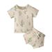 Fesfesfes Toddler Boys Girls Short-sleeve Rainbow Cactus Print Top + Shorts Children Two-piece Set