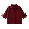 Kids Girls Warm Wool Bowknot Trench Coats Baby Princess Outwear Jacket Top Parka Swing Long Sleeve Overcoat Windbreaker