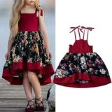 Izhansean Vintage Toddler Kids Baby Girls Strap Dress Party Tull Princess Floral Sundress Red 1-2 Years