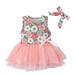 TAIAOJING Baby Girl Summer Dress Toddler Kids Bohemian Floral Prints Ball Gown Tulle Sleeveless Hairband Princess Dresses 18-24 Months
