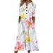 Plus Size Button Maxi Dresses for Women Short Sleeve Summer Vintage Floral Comfy V Neck Dress Casual Flowy Coverups Dress