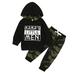 NZRVAWS Toddler Baby Boys Winter Outfits 3 Years Baby Boys Letter Print 4 Years Baby Boys Hoodie Top Camouflage Print Pants 2Pcs Winter Clothes Set Black