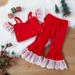 XMMSWDLA Baby Outerwear Christmas Autumn And Winter Baby Girls Sleeveless SuspendersJumpsuit Clothes Baby Clotheses Lace Flared Trousers Two-piece Set