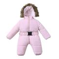 nsendm Kids Snowboard Pants Boys Thick Jumpsuit Romper Baby Jacket Hooded Coat Winter Snow Outfits for Boys Pink 24 Months