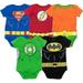 DC Comics Justice League Batman Superman The Flash Newborn Baby Boys 5 Pack Costume Bodysuits Newborn to Infant