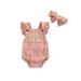 Pudcoco Newborn Infant Baby Girl Cotton Linen Romper Rainbow Print Ruffle Sleeve Jumpsuit with Headband 2Pcs Summer Outfit Set