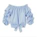 Toddler Kid Girl Long Sleeve Off-Shoulder Striped Blouse Fashion Ruffle Shirt Spring Autumn Top