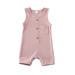 Fanvereka Baby Summer Romper Solid Color Sleeveless Button Closure Ribbed Jumpsuit