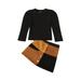 Caitzr Girls Two Piece Set Childrens Round Neck Bubble Sleeve Thread Knitted Sweater Patchwork Button Skirt