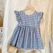 Bullpiano Summer Girls Dresses Princess Plaid Ruffles Hollow back Frock Sleeveless Cute Skirt Kid Clothing For Baby Girl